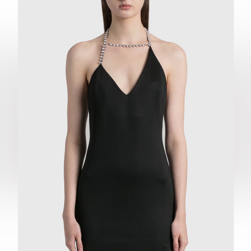 Area Asymmetrical Crystal Halter Mini Dress